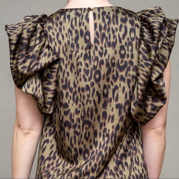 THML sz S green Leopard print puff sleeve dress - Picture 8 of 11